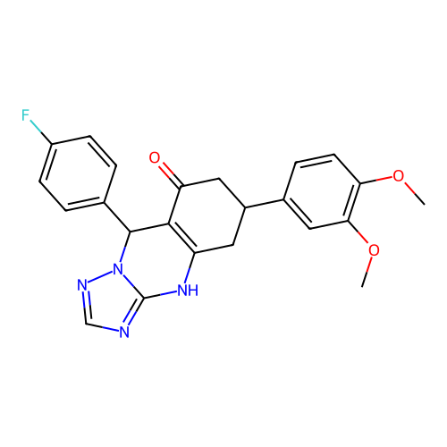 6-(3,4-dimethoxyphenyl)-9-(4-fluorophenyl)-5,6,7,9-tetrahydro-[1,2,4]triazolo[5,1-b]quinazolin-8(4H)-one structure