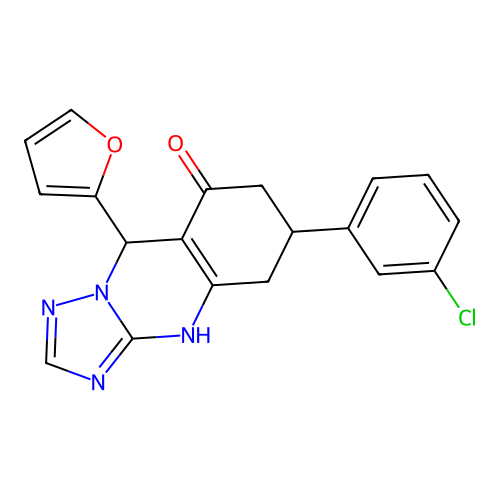 6-(3-chlorophenyl)-9-(furan-2-yl)-5,6,7,9-tetrahydro-[1,2,4]triazolo[5,1-b]quinazolin-8(4H)-one structure