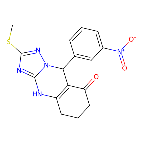 2-(methylsulfanyl)-9-(3-nitrophenyl)-5,6,7,9-tetrahydro[1,2,4]triazolo[5,1-b]quinazolin-8(4H)-one structure