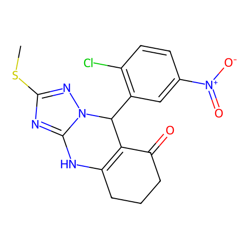 9-(2-chloro-5-nitrophenyl)-2-(methylsulfanyl)-5,6,7,9-tetrahydro[1,2,4]triazolo[5,1-b]quinazolin-8(4H)-one structure
