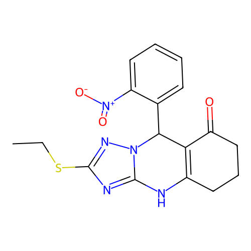 2-(ethylsulfanyl)-9-(2-nitrophenyl)-5,6,7,9-tetrahydro[1,2,4]triazolo[5,1-b]quinazolin-8(4H)-one structure