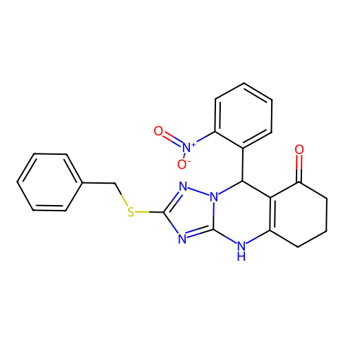 2-(benzylsulfanyl)-9-(2-nitrophenyl)-5,6,7,9-tetrahydro[1,2,4]triazolo[5,1-b]quinazolin-8(4H)-one structure