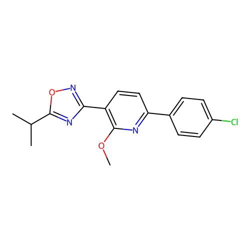 6-(4-Chlorophenyl)-2-methoxy-3-[5-(propan-2-yl)-1,2,4-oxadiazol-3-yl]pyridine structure