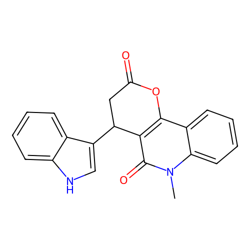 4-(1H-indol-3-yl)-6-methyl-4,6-dihydro-2H-pyrano[3,2-c]quinoline-2,5(3H)-dione structure