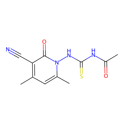 N-[(3-cyano-4,6-dimethyl-2-oxopyridin-1(2H)-yl)carbamothioyl]acetamide structure