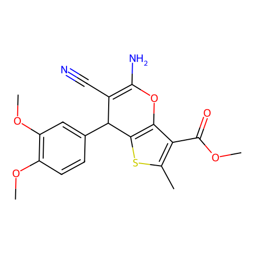methyl 5-amino-6-cyano-7-(3,4-dimethoxyphenyl)-2-methyl-7H-thieno[3,2-b]pyran-3-carboxylate structure