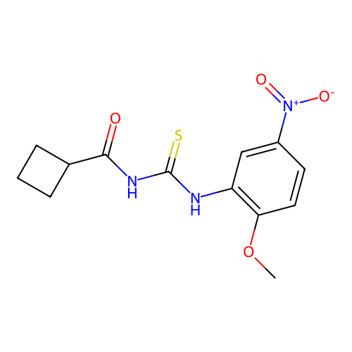 N-[(2-methoxy-5-nitrophenyl)carbamothioyl]cyclobutanecarboxamide structure