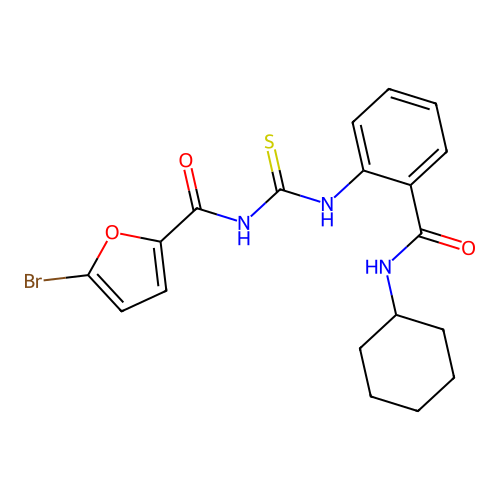 2-({[(5-bromo-2-furoyl)amino]carbothioyl}amino)-N-cyclohexylbenzamide structure