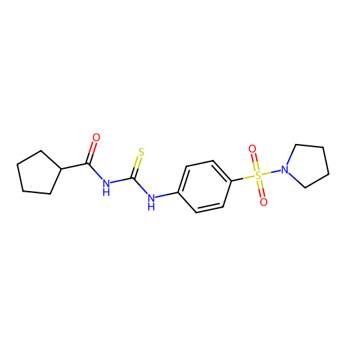 N-[(4-pyrrolidin-1-ylsulfonylphenyl)carbamothioyl]cyclopentanecarboxamide structure