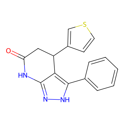 3-phenyl-4-(thiophen-3-yl)-1,4,5,7-tetrahydro-6H-pyrazolo[3,4-b]pyridin-6-one structure
