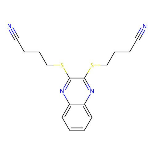 4,4'-(Quinoxaline-2,3-diyldisulfanediyl)dibutanenitrile structure