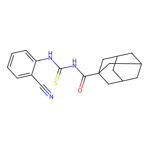 N-(1-adamantylcarbonyl)-N'-(2-cyanophenyl)thiourea structure