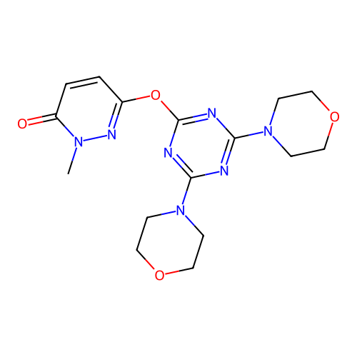 6-{[4,6-di(morpholin-4-yl)-1,3,5-triazin-2-yl]oxy}-2-methylpyridazin-3(2H)-one structure