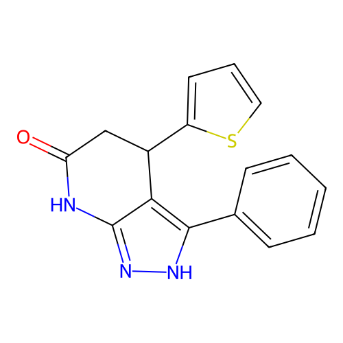 3-phenyl-4-(thiophen-2-yl)-1,4,5,7-tetrahydro-6H-pyrazolo[3,4-b]pyridin-6-one structure