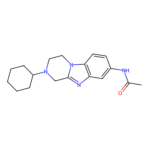 N-(2-cyclohexyl-1,2,3,4-tetrahydropyrazino[1,2-a]benzimidazol-8-yl)acetamide structure