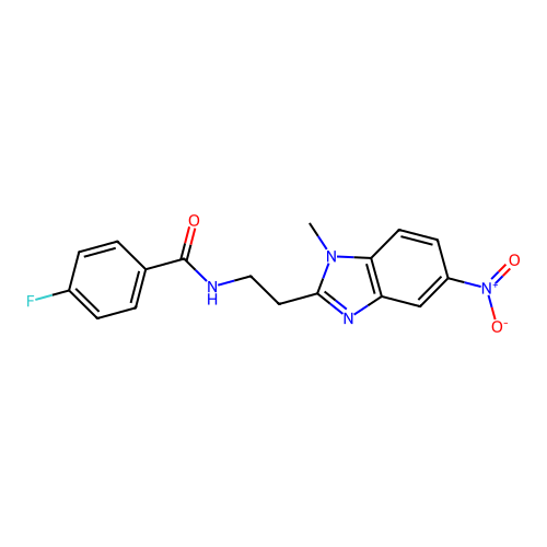 4-fluoro-N-[2-(1-methyl-5-nitro-1H-benzimidazol-2-yl)ethyl]benzamide structure