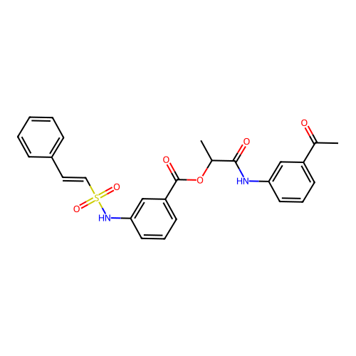 [1-(3-acetylanilino)-1-oxopropan-2-yl] 3-[[(E)-2-phenylethenyl]sulfonylamino]benzoate structure
