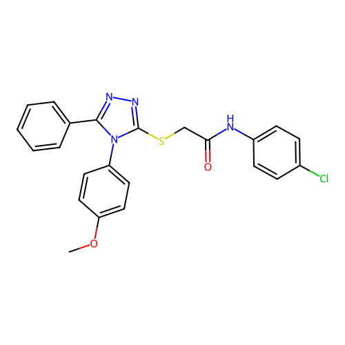 N-(4-chlorophenyl)-2-[[4-(4-methoxyphenyl)-5-phenyl-1,2,4-triazol-3-yl]sulfanyl]acetamide structure