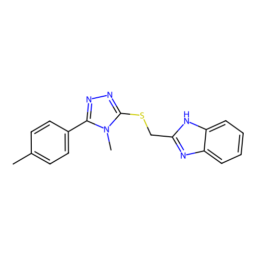 2-(((4-methyl-5-(p-tolyl)-4H-1,2,4-triazol-3-yl)thio)methyl)-1H-benzo[d]imidazole structure