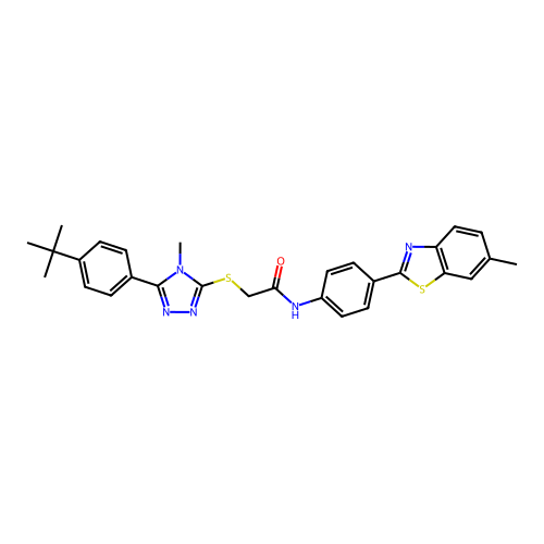 2-{[5-(4-tert-butylphenyl)-4-methyl-4H-1,2,4-triazol-3-yl]sulfanyl}-N-[4-(6-methyl-1,3-benzothiazol-2-yl)phenyl]acetamide structure