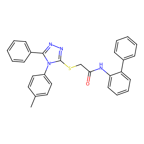 2-[[4-(4-methylphenyl)-5-phenyl-1,2,4-triazol-3-yl]sulfanyl]-N-(2-phenylphenyl)acetamide structure