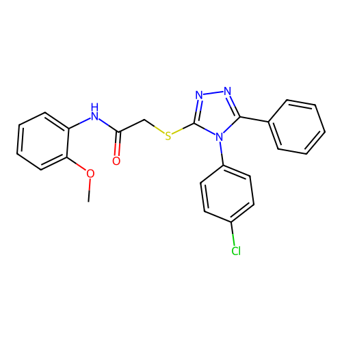 2-[[4-(4-chlorophenyl)-5-phenyl-1,2,4-triazol-3-yl]sulfanyl]-N-(2-methoxyphenyl)acetamide structure