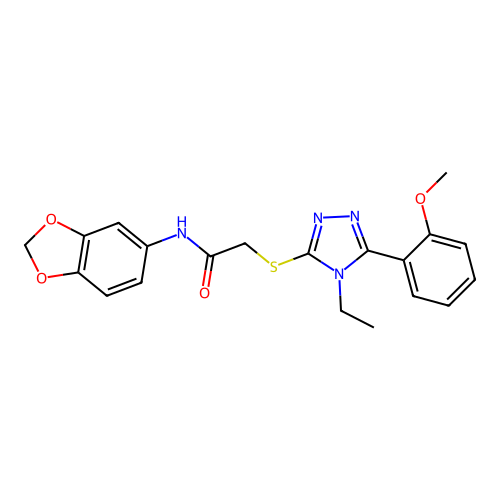 N-(1,3-benzodioxol-5-yl)-2-[[4-ethyl-5-(2-methoxyphenyl)-1,2,4-triazol-3-yl]sulfanyl]acetamide structure