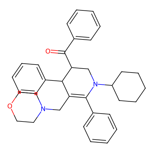 (1-cyclohexyl-5-(morpholinomethyl)-4,6-diphenyl-1,2,3,4-tetrahydropyridin-3-yl)(phenyl)methanone structure