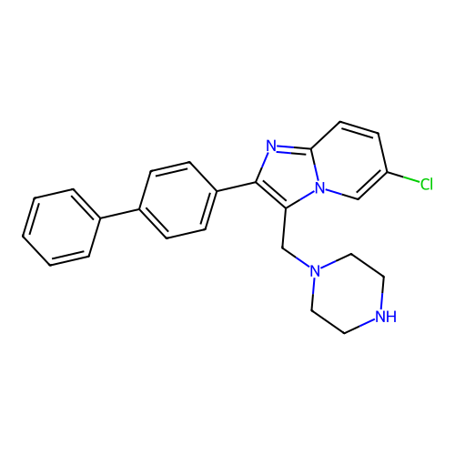 2-Biphenyl-4-yl-6-chloro-3-piperazin-1-ylmethyl imidazo[1,2-a]pyridine structure