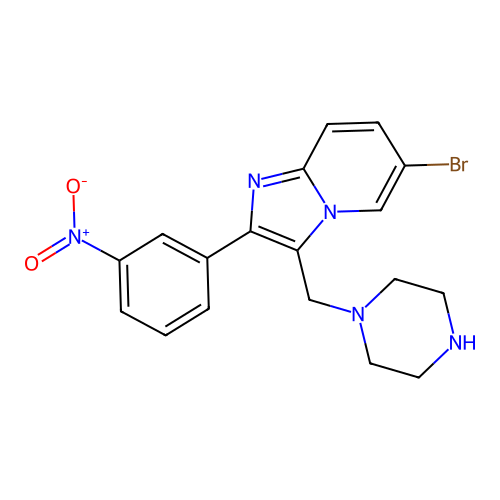 6-Bromo-2-(3-nitrophenyl)-3-piperazin-1-ylmethylimidazo[1,2-a]pyridine structure
