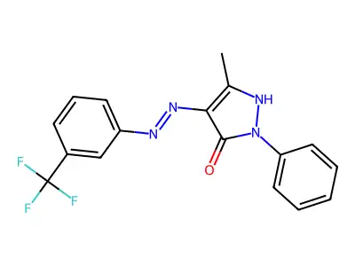 (4E)-5-methyl-2-phenyl-4-{2-[3-(trifluoromethyl)phenyl]hydrazinylidene}-2,4-dihydro-3H-pyrazol-3-one structure