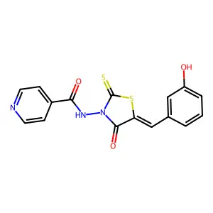 4-Pyridinecarboxamide, N-(5-((3-hydroxyphenyl)methylene)-4-oxo-2-thioxo-3-thiazolidinyl)- structure