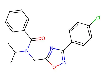 N-[[3-(4-chlorophenyl)-1,2,4-oxadiazol-5-yl]methyl]-N-propan-2-ylbenzamide structure