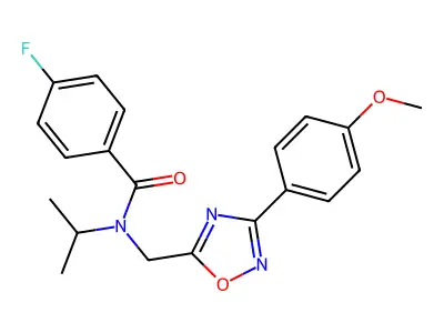 4-fluoro-N-[[3-(4-methoxyphenyl)-1,2,4-oxadiazol-5-yl]methyl]-N-propan-2-ylbenzamide structure