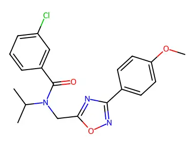 3-chloro-N-[[3-(4-methoxyphenyl)-1,2,4-oxadiazol-5-yl]methyl]-N-propan-2-ylbenzamide structure