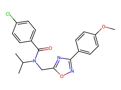 4-chloro-N-[[3-(4-methoxyphenyl)-1,2,4-oxadiazol-5-yl]methyl]-N-propan-2-ylbenzamide structure