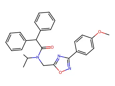 N-[[3-(4-methoxyphenyl)-1,2,4-oxadiazol-5-yl]methyl]-2,2-diphenyl-N-propan-2-ylacetamide structure