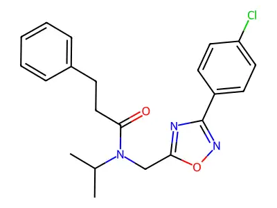 N-[[3-(4-chlorophenyl)-1,2,4-oxadiazol-5-yl]methyl]-3-phenyl-N-propan-2-ylpropanamide structure