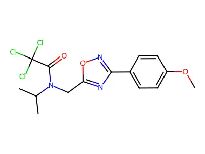 2,2,2-trichloro-N-[[3-(4-methoxyphenyl)-1,2,4-oxadiazol-5-yl]methyl]-N-propan-2-ylacetamide structure