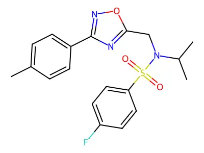 4-fluoro-N-[[3-(4-methylphenyl)-1,2,4-oxadiazol-5-yl]methyl]-N-propan-2-ylbenzenesulfonamide structure