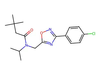 N-[[3-(4-chlorophenyl)-1,2,4-oxadiazol-5-yl]methyl]-3,3-dimethyl-N-propan-2-ylbutanamide structure