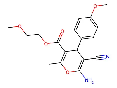 2-methoxyethyl 6-amino-5-cyano-4-(4-methoxyphenyl)-2-methyl-4H-pyran-3-carboxylate structure