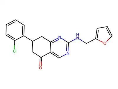 7-(2-chlorophenyl)-2-[(furan-2-ylmethyl)amino]-7,8-dihydroquinazolin-5(6H)-one structure
