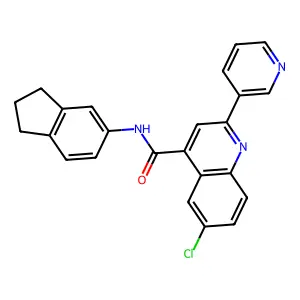 6-chloro-N-(2,3-dihydro-1H-inden-5-yl)-2-pyridin-3-ylquinoline-4-carboxamide structure