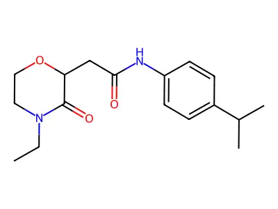 2-(4-ethyl-3-oxomorpholin-2-yl)-N-(4-propan-2-ylphenyl)acetamide structure