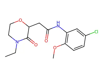N-(5-chloro-2-methoxyphenyl)-2-(4-ethyl-3-oxomorpholin-2-yl)acetamide structure