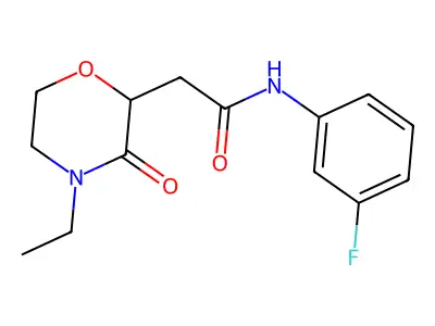 2-(4-ethyl-3-oxomorpholin-2-yl)-N-(3-fluorophenyl)acetamide structure