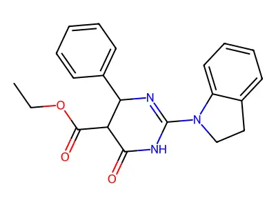 ethyl 2-(2,3-dihydro-1H-indol-1-yl)-4-oxo-6-phenyl-1,4,5,6-tetrahydro-5-pyrimidinecarboxylate structure