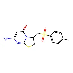 7-amino-3-{[(4-methylphenyl)sulfonyl]methyl}-2,3-dihydro-5H-[1,3]thiazolo[3,2-a]pyrimidin-5-one structure