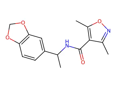N-[1-(1,3-benzodioxol-5-yl)ethyl]-3,5-dimethyl-4-isoxazolecarboxamide structure